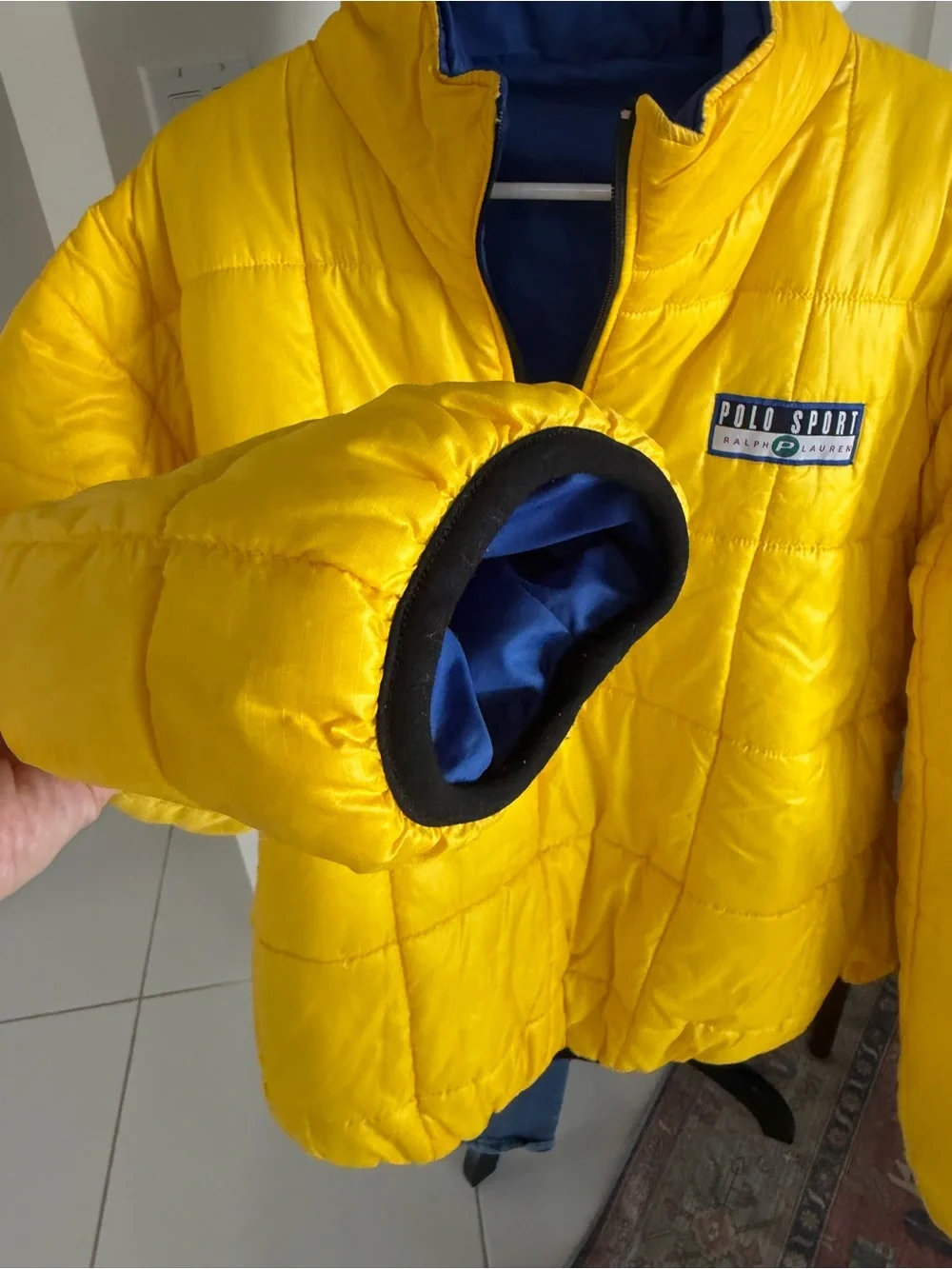 Vintage Polo Sport Ralph Lauren Puffer Jacket Reversible Yellow/blue Men Size XL